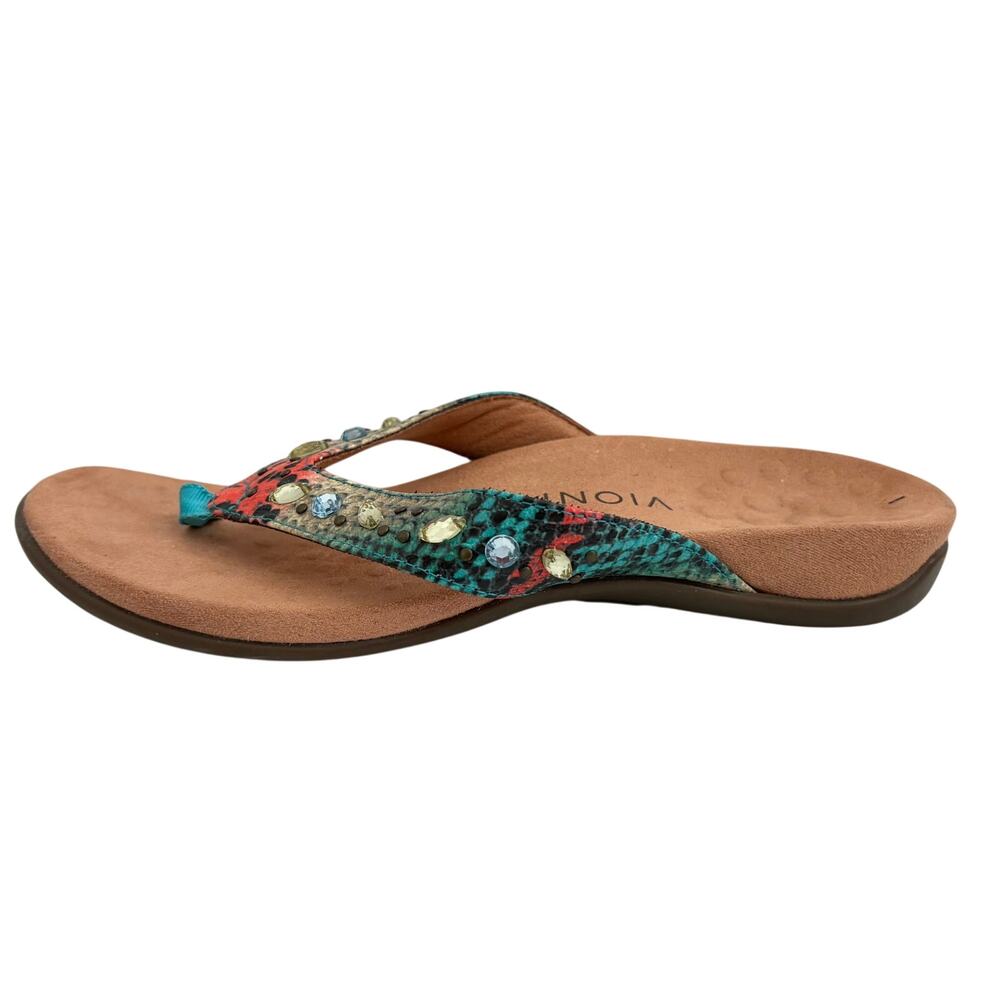 Vionic Multicolor Beaded Teal and Coral Thong Sandal - Picture 7 of 11